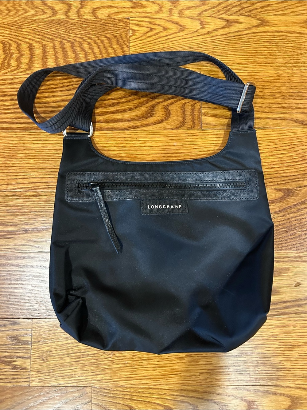 Longchamp Black Nylon Messenger Bag with Adjustable Strap